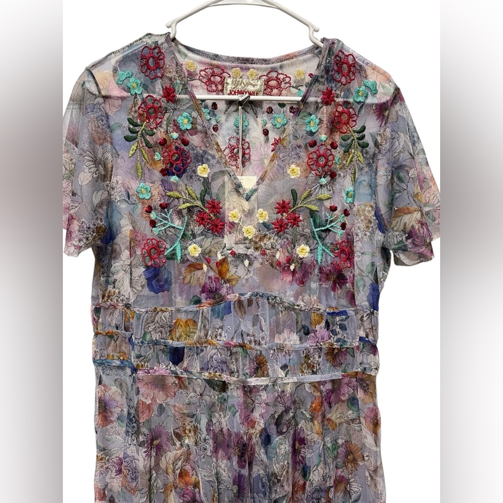 NWT Johnny Was Biya Mazzy Ruched Floral Mesh Maxi Dress size M - Picture 6 of 10
